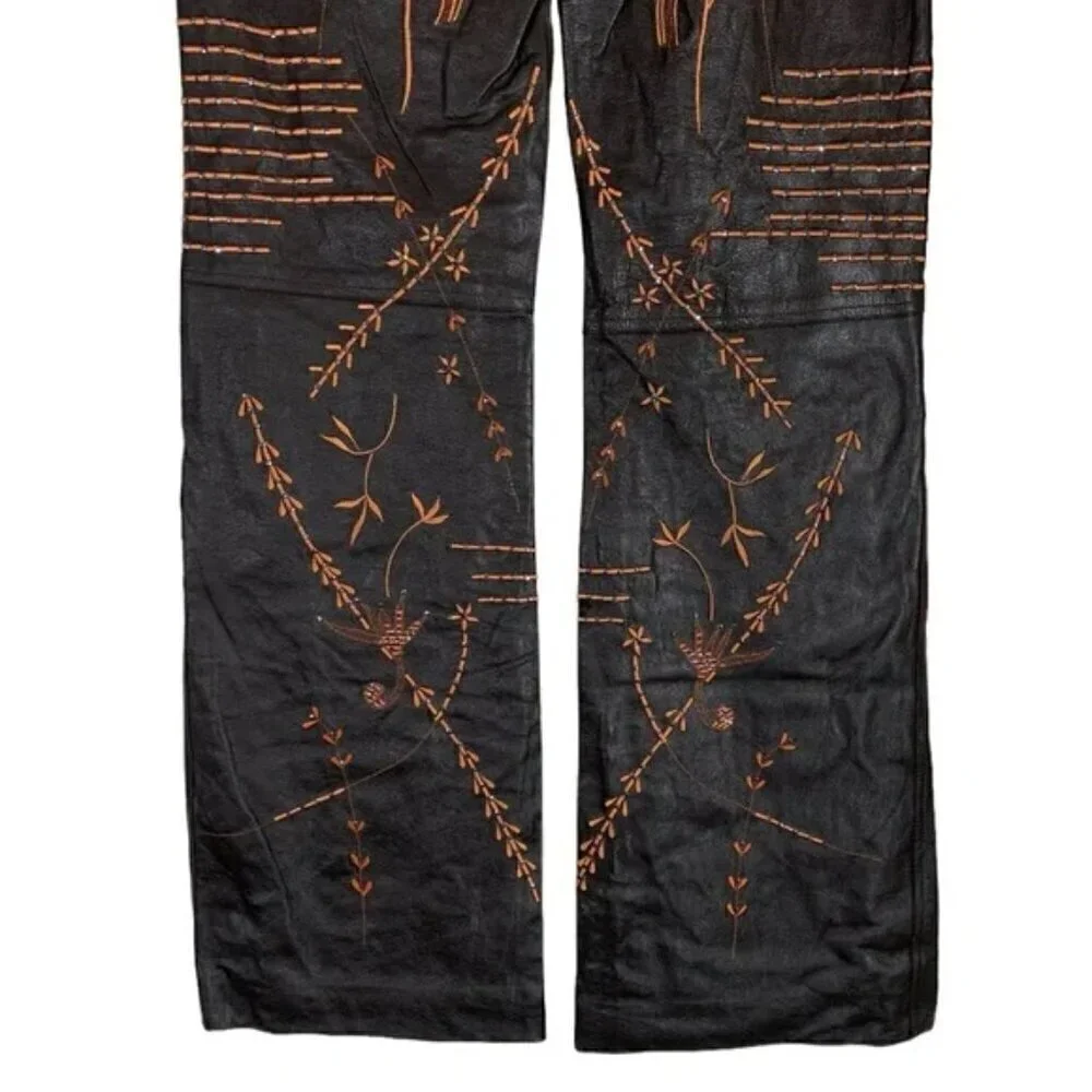 NEW Mandalay Leather Embroidered Wide Straight Leg Pants Size 6 - Picture 6 of 10